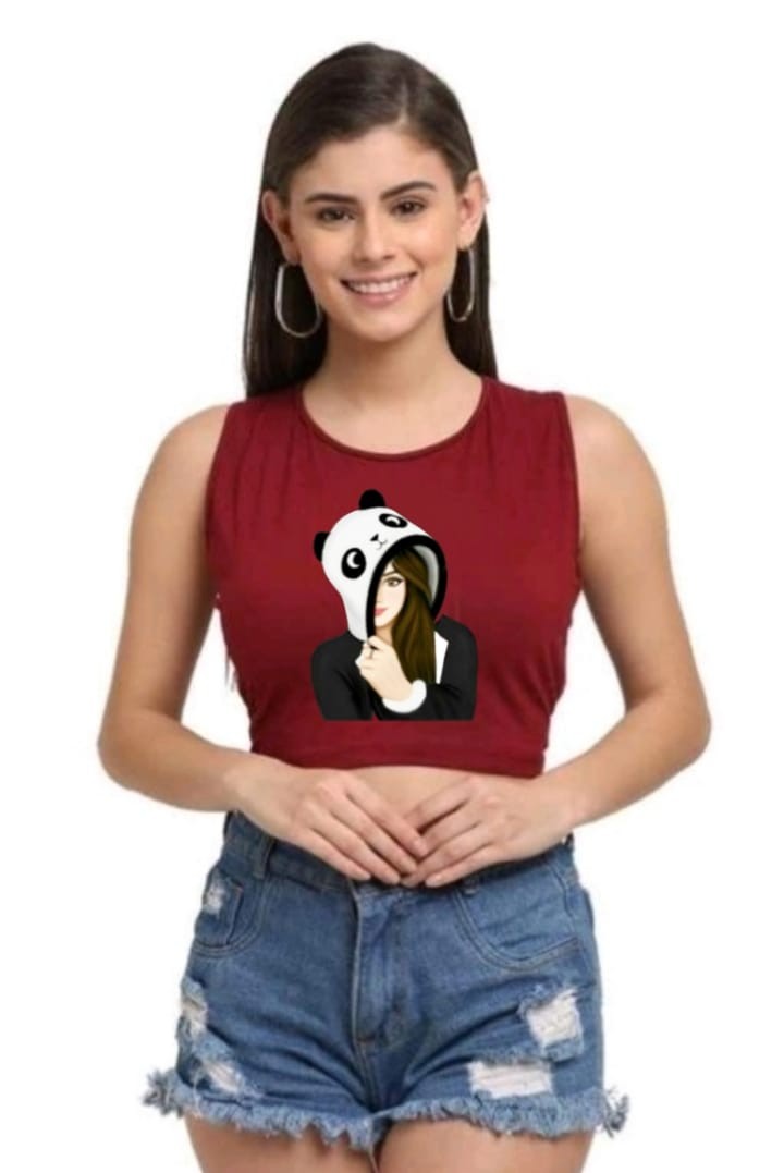 PANDA GIRL SLEEVELESS CROP TSHIRT