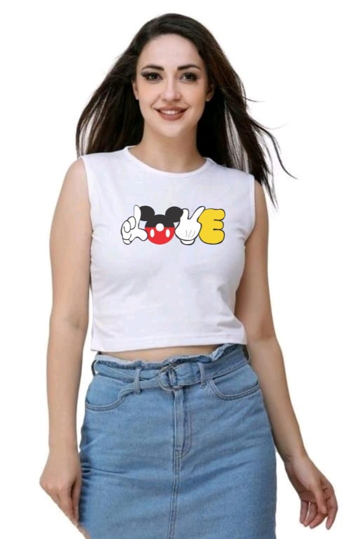 MICKEY LOVE SLEEVELESS CROP TSHIRT