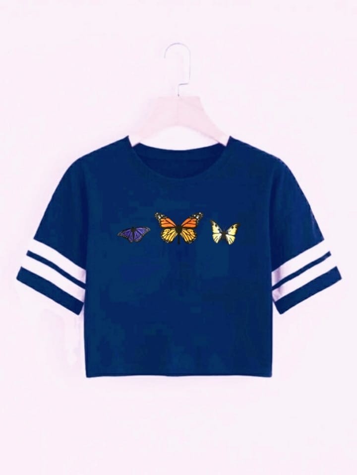 3 BUTTERFLY STRP CROP TSHIRT