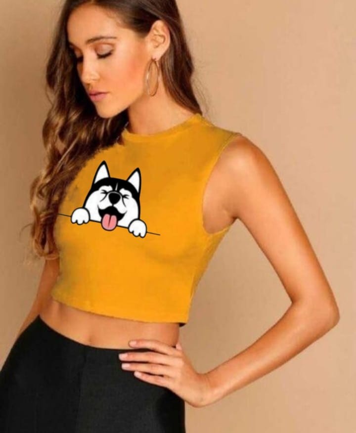 DOG SLEEVELESS CROP TSHIRT