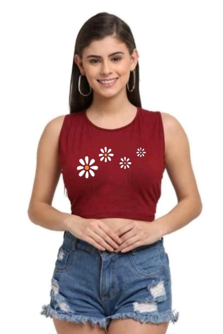 4 FLOWER SLEEVELESS CROP TSHIRT