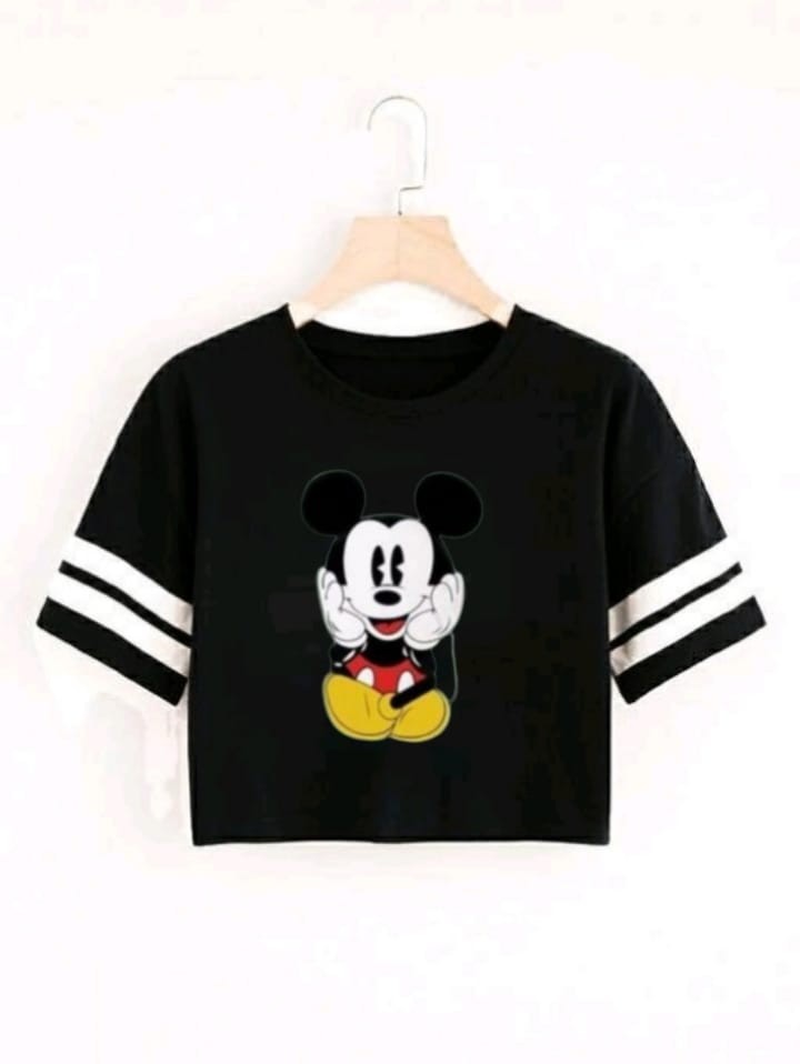 SINGLE MICKEY STRP CROP TSHIRT