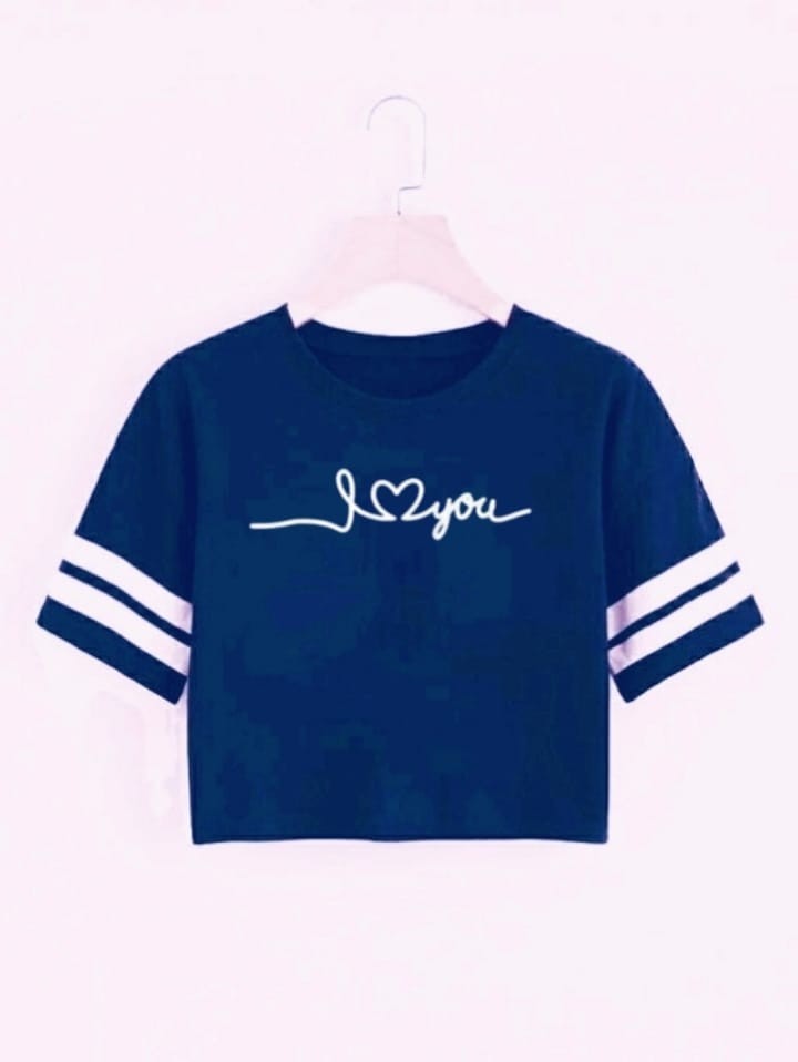 I LOVE U STRP CROP TSHIRT