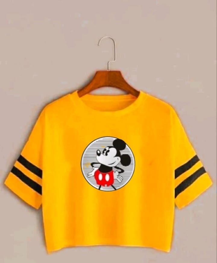 U MICKEY STRP CROP TSHIRT