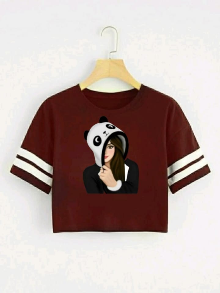 PANDA GIRL STRP CROP TSHIRT