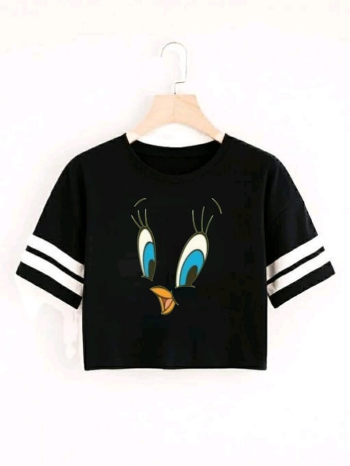 TWEETY STRP CROP TSHIRT