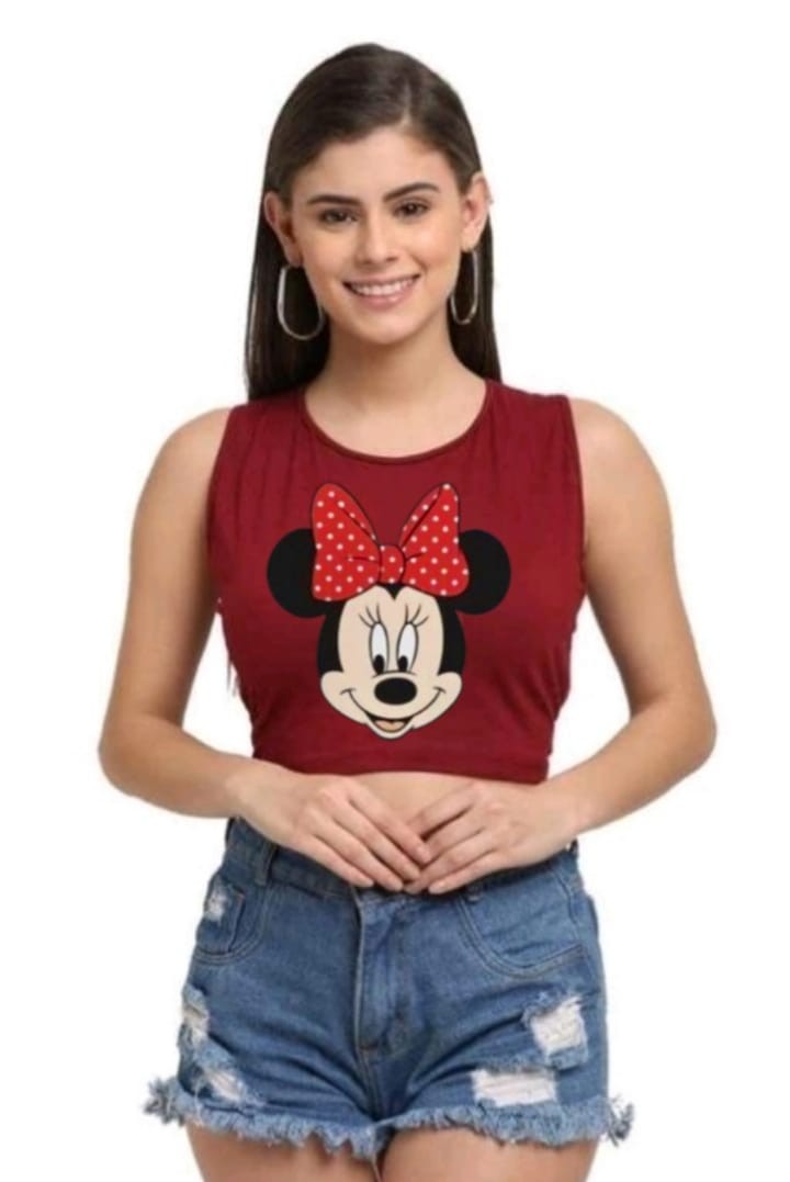 MINI FACE SLEEVELESS CROP TSHIRT