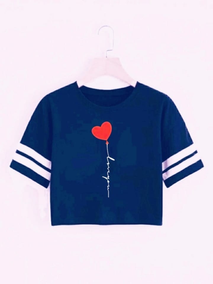 I LOVE HRT STRP CROP TSHIRT