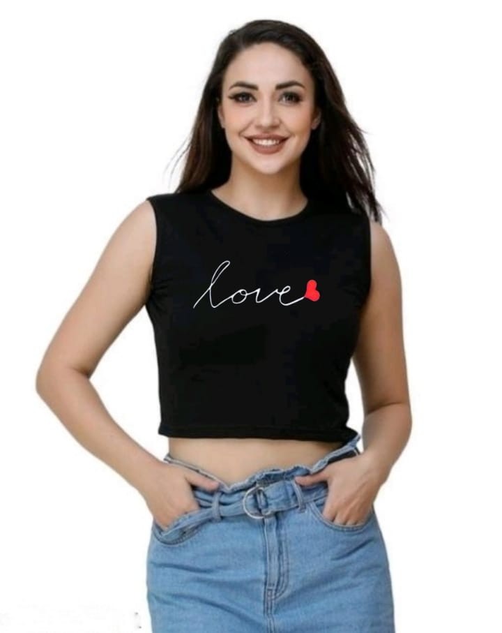 U LOVE SLEEVELESS CROP TSHIRT