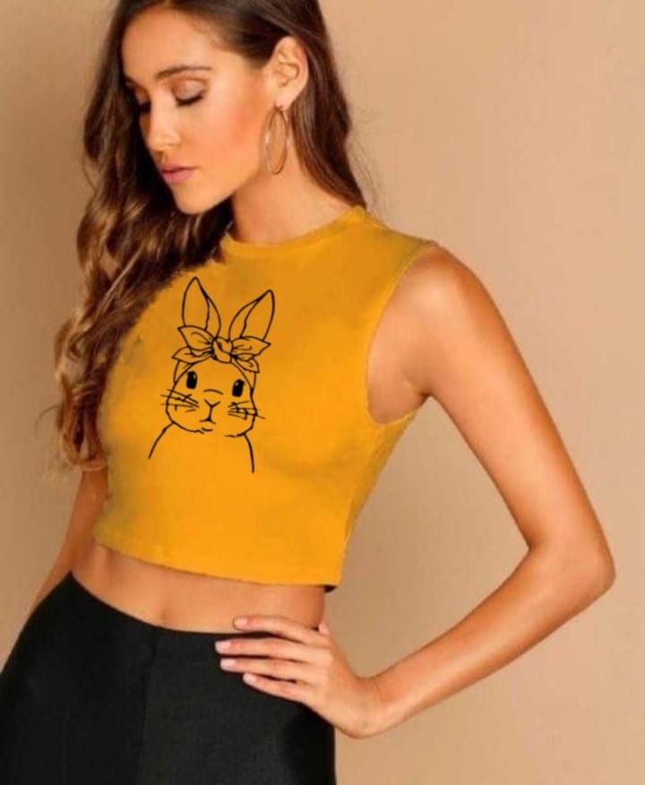 RABBIT SLEEVELESS CROP TSHIRT